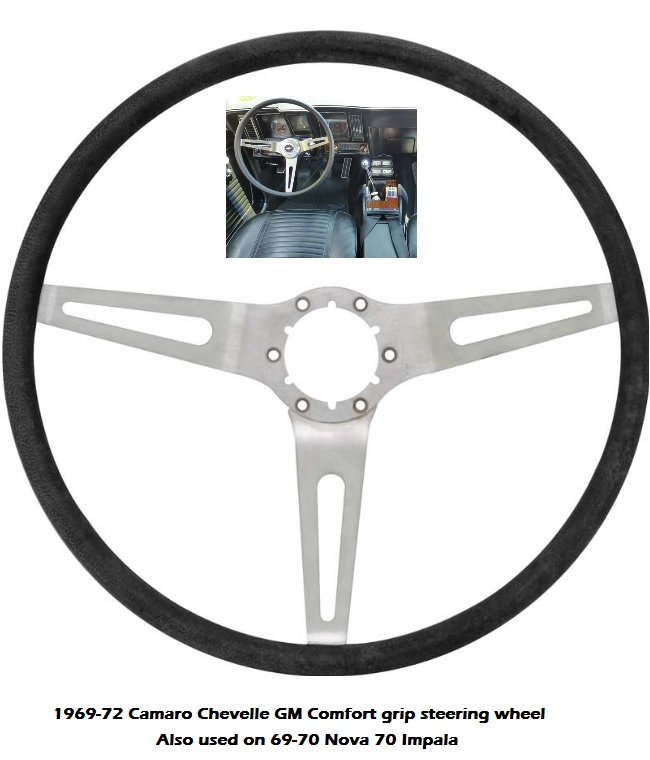 Steering wheel: 69-72 era Black Comfort Grip (Fits heaps)