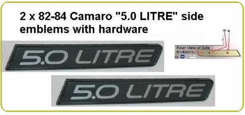 1982-84 Camaro "5.0 LITRE" side emblem set