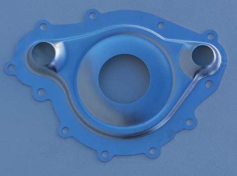 Water Pump Plate: 69-81 V8 Stainless Steel